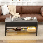 Table basse relevable de style ferme moderne avec port USB et lumière LED, Table d'appoint de salon