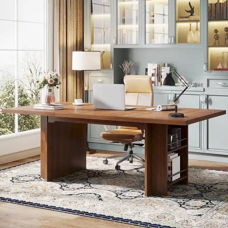 Bureau d'ordinateur de 63 pouces, grand bureau de direction avec rangement