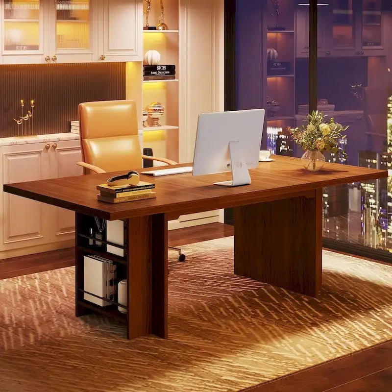 Bureau d'ordinateur de 63 pouces, grand bureau de direction avec rangement