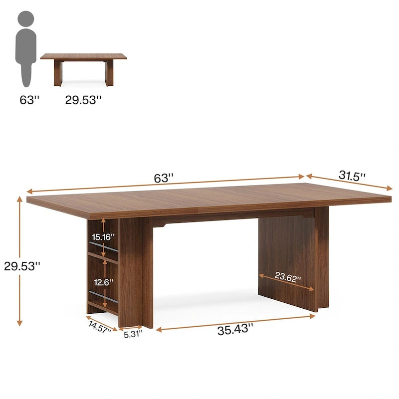 Bureau d'ordinateur de 63 pouces, grand bureau de direction avec rangement