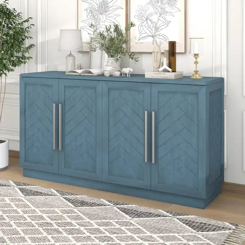 Buffet en bois massif avec 4 portes Grand meuble de rangement