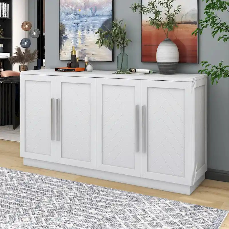 Buffet en bois massif avec 4 portes Grand meuble de rangement