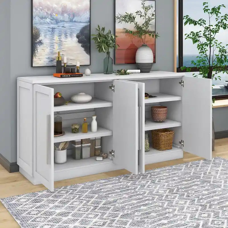 Buffet en bois massif avec 4 portes Grand meuble de rangement