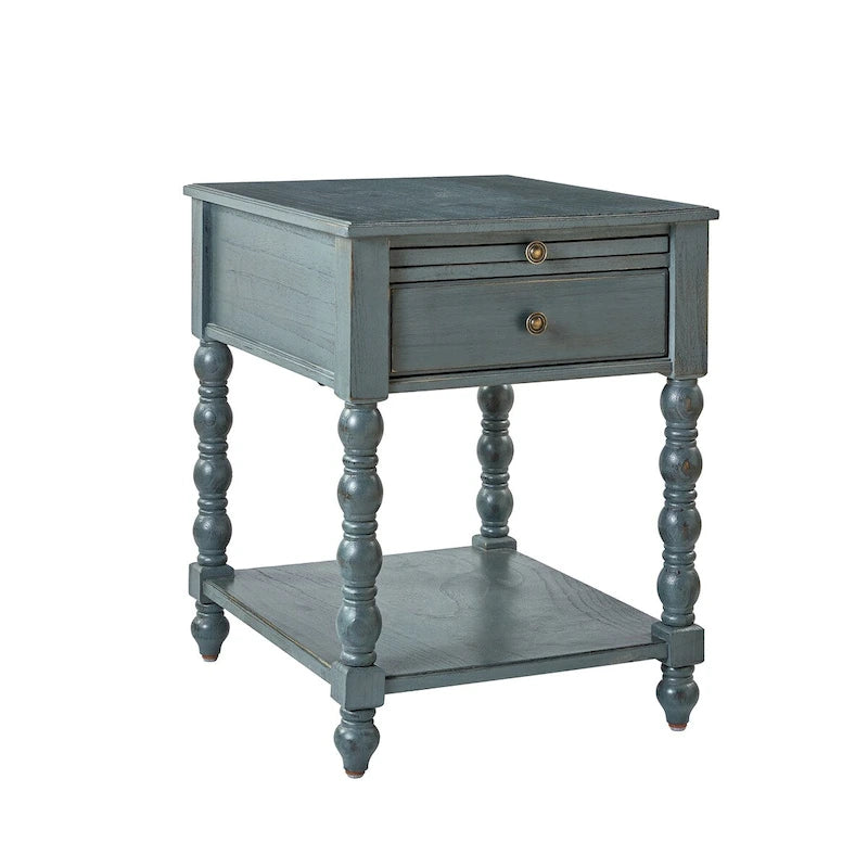 Table d'appoint traditionnelle en bois massif avec ports de chargement USB, plateaux extensibles et plateau d'ordinateur, hauteur 66 cm
