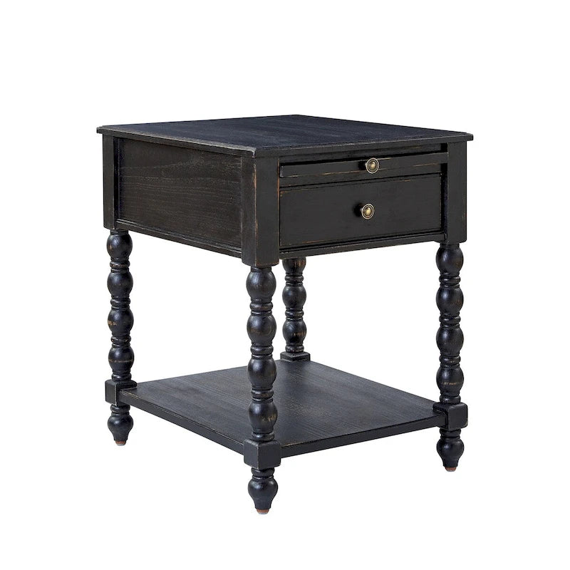 Table d'appoint traditionnelle en bois massif avec ports de chargement USB, plateaux extensibles et plateau d'ordinateur, hauteur 66 cm