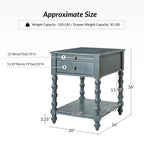 Table d'appoint traditionnelle en bois massif avec ports de chargement USB, plateaux extensibles et plateau d'ordinateur, hauteur 66 cm