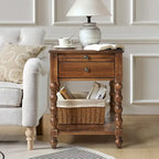 Table d'appoint traditionnelle en bois massif avec ports de chargement USB, plateaux extensibles et plateau d'ordinateur, hauteur 66 cm