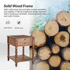 Table d'appoint traditionnelle en bois massif avec ports de chargement USB, plateaux extensibles et plateau d'ordinateur, hauteur 66 cm