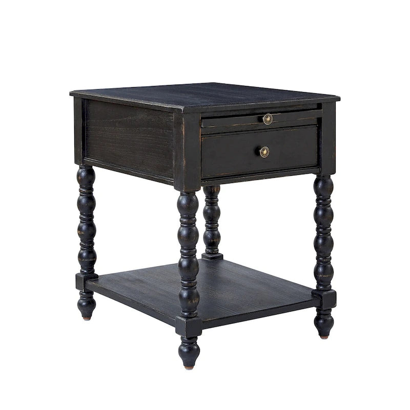 Table d'appoint traditionnelle en bois massif avec ports de chargement USB, plateaux extensibles et plateau d'ordinateur, hauteur 66 cm