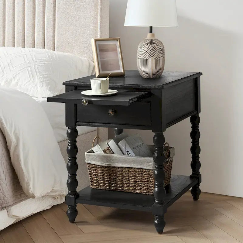 Table d'appoint traditionnelle en bois massif avec ports de chargement USB, plateaux extensibles et plateau d'ordinateur, hauteur 66 cm