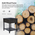 Table d'appoint traditionnelle en bois massif avec ports de chargement USB, plateaux extensibles et plateau d'ordinateur, hauteur 66 cm