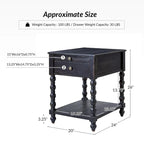 Table d'appoint traditionnelle en bois massif avec ports de chargement USB, plateaux extensibles et plateau d'ordinateur, hauteur 66 cm