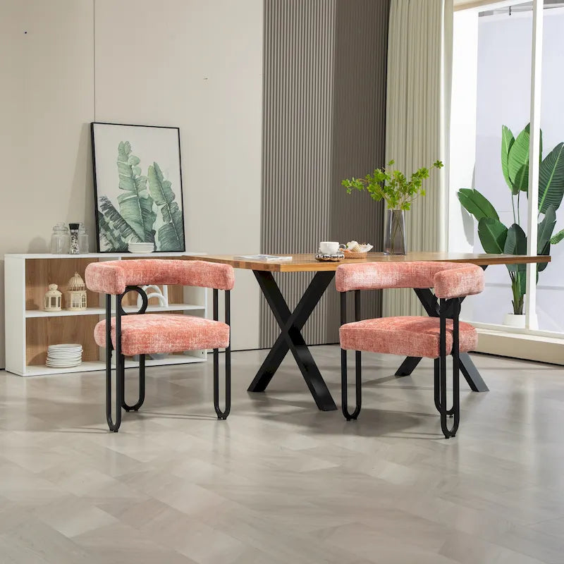 Chaise de salle à manger d'appoint moderne rembourrée en tissu chenille pour le salon