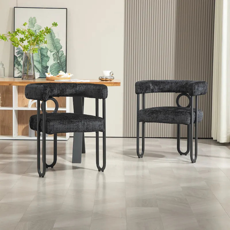 Chaise de salle à manger d'appoint moderne rembourrée en tissu chenille pour le salon