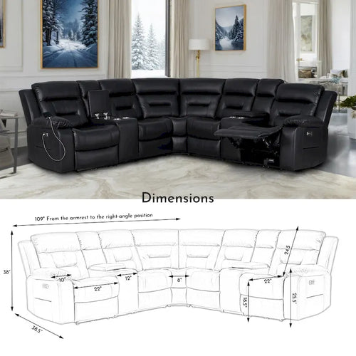 Canapé sectionnel inclinable 109, Canapé inclinable modulaire de salon avec 2 consoles de rangement et 4 porte-gobelets