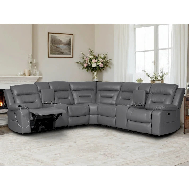 Canapé sectionnel inclinable 109, Canapé inclinable modulaire de salon avec 2 consoles de rangement et 4 porte-gobelets