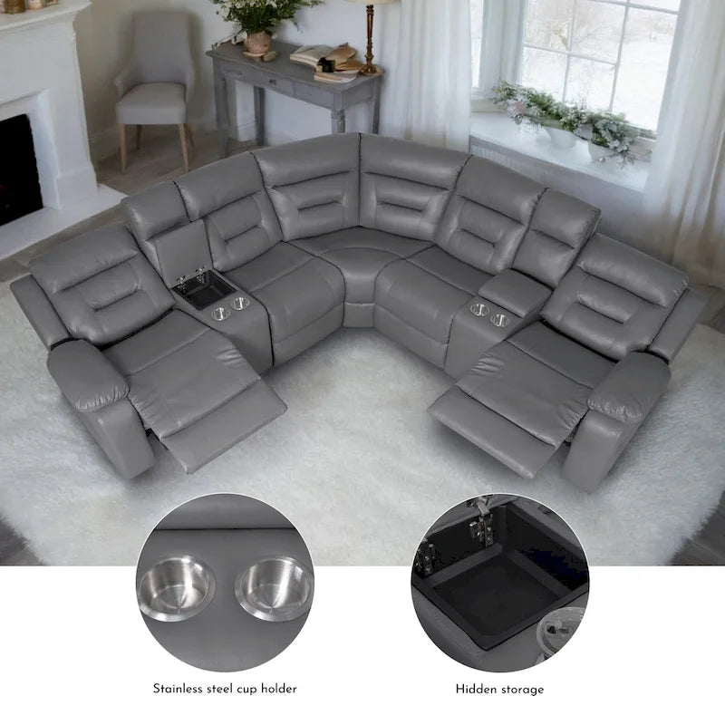 Canapé sectionnel inclinable 109, Canapé inclinable modulaire de salon avec 2 consoles de rangement et 4 porte-gobelets