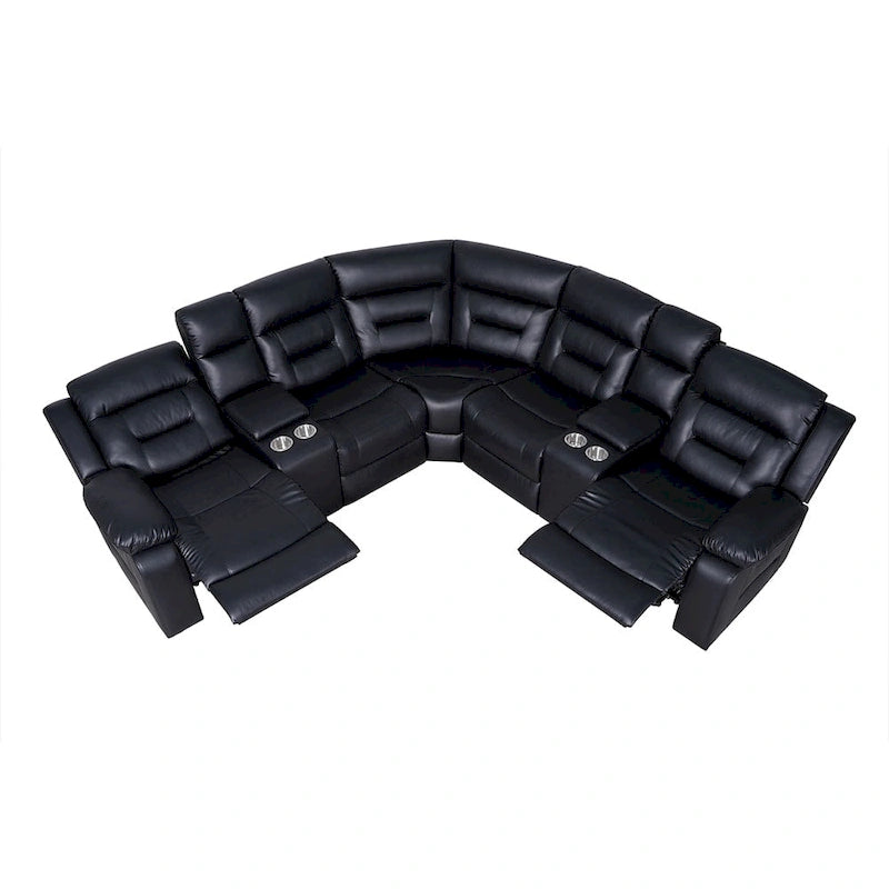 Canapé sectionnel inclinable 109, Canapé inclinable modulaire de salon avec 2 consoles de rangement et 4 porte-gobelets